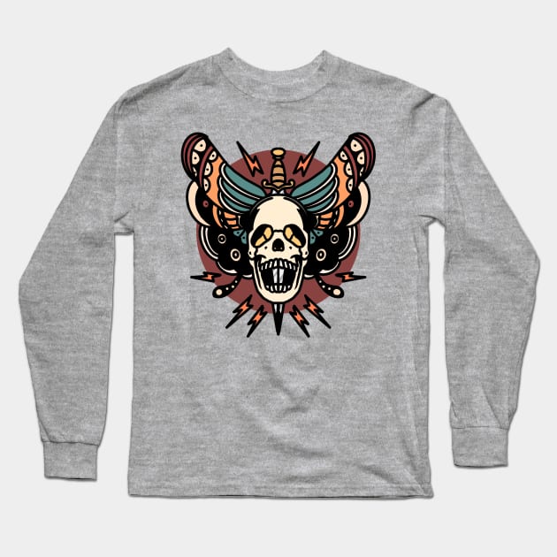 skull butterfly tattoo Long Sleeve T-Shirt by donipacoceng